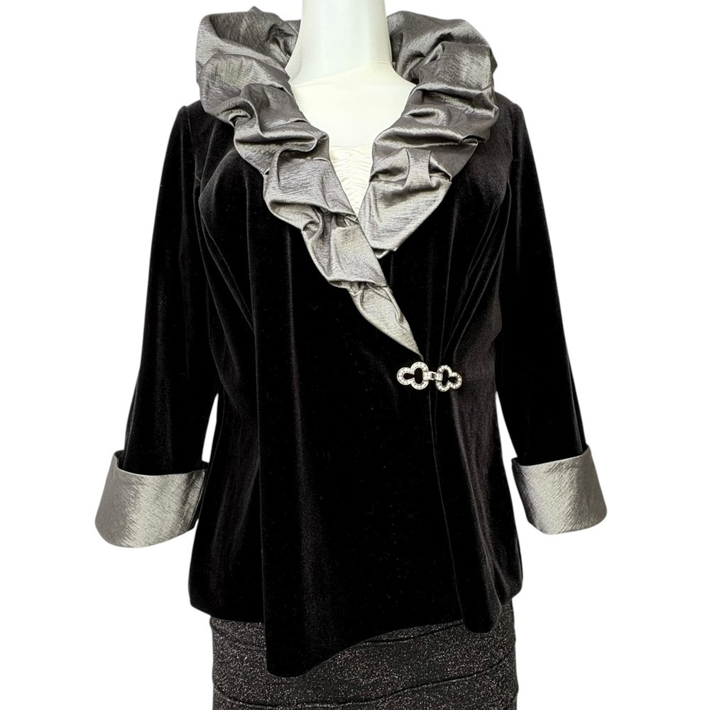 Whimsigoth  Velvet Jacket MP Rhinestone Clasp, Metallic Ruffle Fairy Grunge 90s - Picture 4 of 13